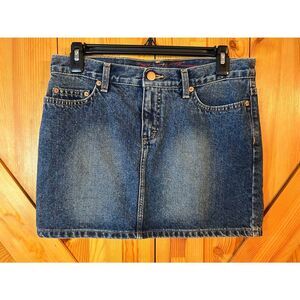 Blue Station Juniors Medium Wash Distressed Front Zip Denim Skirt Size 14 (5191)